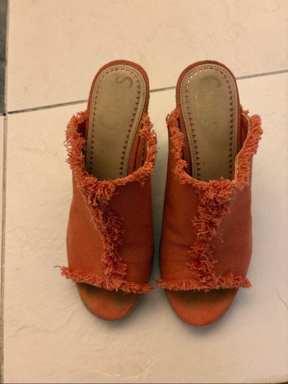 Frayed Open-Toe Mule in Burnt Orange - Women
